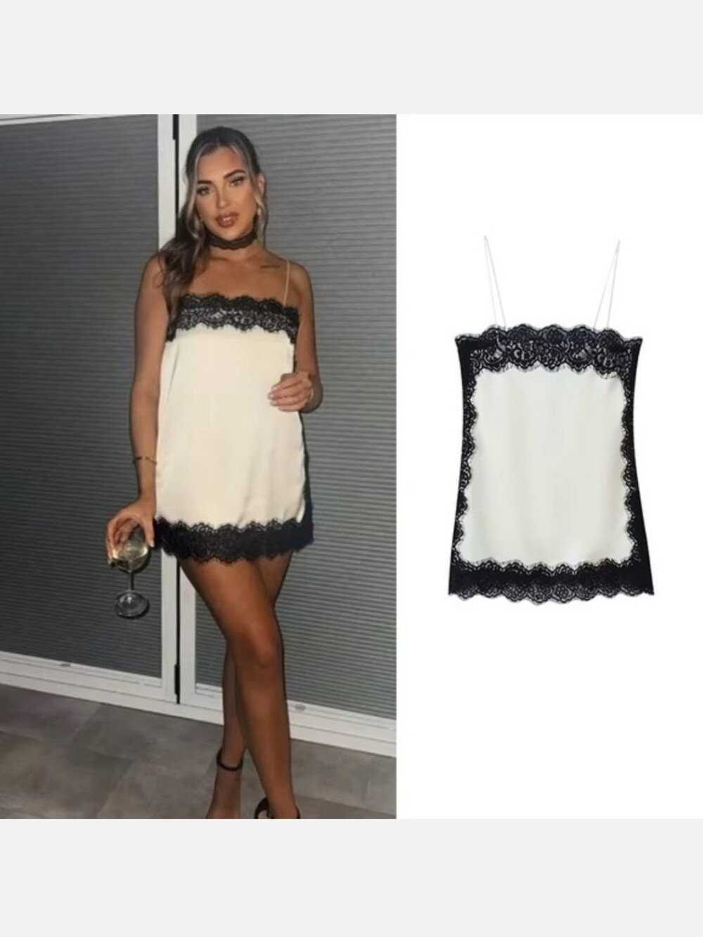 Zara NWT Satin Lace Top in Cream Black Size M - Picture 8 of 16